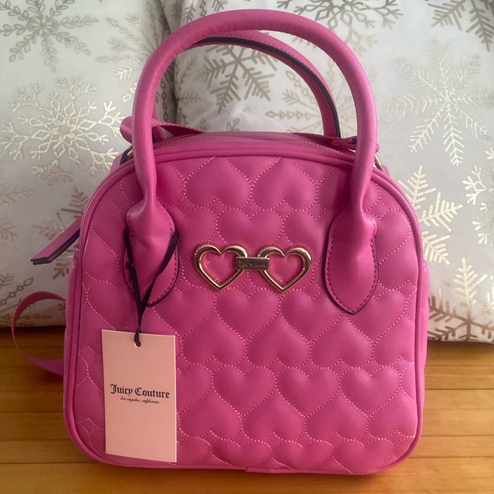 Juicy Pink Straight from the Heart Quilted Heart Satchel & Shoulder Bag